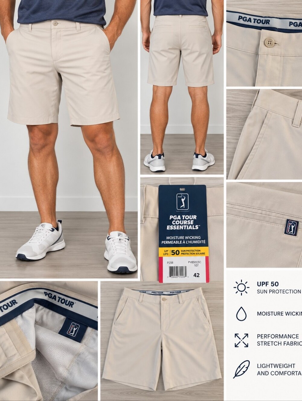 PGA TOUR Men’s Beige Performance Hybrid Shorts